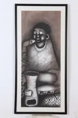 David M Bell, Woman with Saxaphone, Charcoal