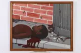American School, Boy Shot on Street, Gouache