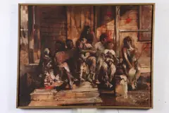 Howard Behrens, African American Family on Front Porch, Oil on canvas