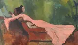 Boscoe Holder, Black Woman Reclining Across Lounge Chair, Oil on canvas