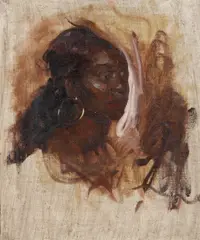 Possibly George Luks, Untitled, PORTRAIT OF BLACK WOMAN WEARING HOOP EARRING, oil on canvas