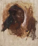 Possibly George Luks, Untitled, PORTRAIT OF BLACK WOMAN WEARING HOOP EARRING, oil on canvas
