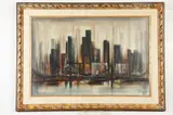 Ozz Franca, Cityscape with Bridge, Oil on canvas.