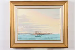 Trawler Passing Lighthouse by John Nesta, Oil on canvas, offered Oct 2020