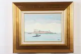 John Nesta, Tugboat by Lighthouse, Oil on canvas