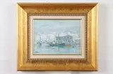 John Nesta, Fishing Boats in Snow, Oil on canvas