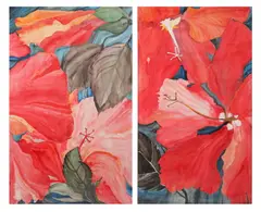 Fleur Laird Long, TROPIC HEAT: DIPTYCH, identified, Watercolor