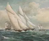D. Alaro, Corvette at Sea with Other Sailing Vessels, Oil on canvas.