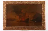 William Halsall, Viking Burial, Oil on canvas in "as is" condition with scratches and paint loss