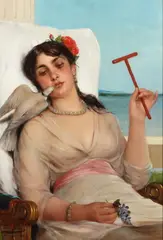 Léon Herbo, Women with Pet Dove, Oil on canvas