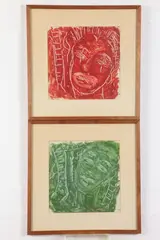E. Roscoe, RED PORTRAIT and GREEN PORTRAIT, Gouache on paper. - Each, 10 in. x 10 in., as