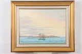 John Nesta, Trawler Passing Lighthouse, Oil on canvas