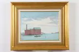John Nesta, Trawler Entering Harbor, Oil on canvas