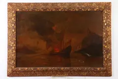 William Halsall, Viking Burial, Oil on canvas in "as is" condition with scratches and paint loss