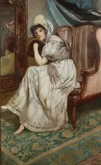 Albert von Keller, Portrait of Woman in Wing Back Chair, Oil on canvas