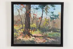 Tree and Falling Leaves by Zoltán Szabó, Oil on board, sold Dec 2020