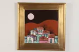 Liny Aneff, Village Under Moonlight, Oil on canvas. 15" square