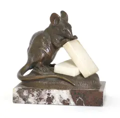 Clovis Edmond Masson (French by Clovis-Edmond Masson, 1838, a bronze and marble mouse, sold Jul 2022