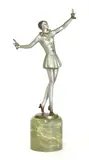 Josef Lorenzl (Austrian by Josef Lorenzl, 1892, an Art Deco cold-painted bronze figure of a dancer wearing a ruff, sold Jul 2022
