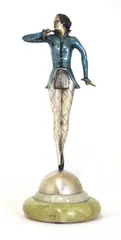 Josef Lorenzl, Josef Lorenzl (Austrian, 1892, an Art Deco cold-painted bronze figure of a dancer wearing a blue coat