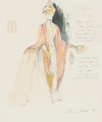 Shirley Russell, Untitled, pen and ink with watercolour and each with a fabric sample 40.5 x 30.5cm