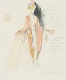 Shirley Russell, Untitled, pen and ink with watercolour and each with a fabric sample 40.5 x 30.5cm