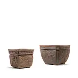 Ernest A. Batchelder, Two Jardinieres, glazed terracotta, the smaller stamped 'BATCHELDER' and incised '#503 17007', the larger apparently unmarked