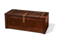 Gustav Stickley, Rare Blanket Chest, for the Craftsman Workshops of Gustav Stickley, Eastwood, New York, oak, copper strapwork with hammered texture, stamped with ink decal
