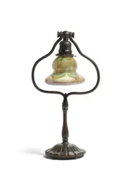 Harp Table Lamp by Tiffany Studios, Favrile glass, patinated bronze, shade engraved 'L, sold Oct 2019