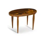 Oval Occasional Table by Émile Gallé, marquetry macassar ebony and walnut, inlaid 'Gallé', sold Oct 2019