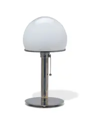Wilhelm Wagenfeld, Table Lamp, model WA24, for Tectalumen, designed 1924, nickel-plated steel, blown glass, label 'tectalumen Walter Schnepel'