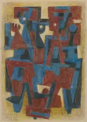 Carlos Mérida, Untitled (Two figures), colored pencil and graphite on paper