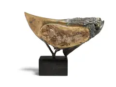 Mário Agostinelli, Brutalist Fish on Stand, patinated bronze, petrified fish, marble