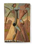 Tyra Lundgren, Figural Abstraction, unique plaque for Gustavsberg, stoneware, incised 'TL 68'