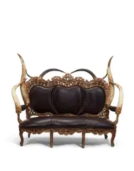 Michel Haillard, Custom Horned Sofa, parcel giltwood, bronze, horn, leather by Edelman