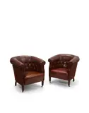 Poltrona Frau, Pair of Fumoir Armchairs, beech, leather