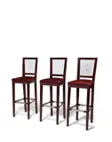 Philippe Starck, Group of Three Custom Bar Stools, stained hardwood, acrylic, burgundy textured leather by Edelman, polished stainless steel