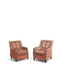 Philippe Starck, Custom Pair of Press Armchairs, black walnut, printed canvas by Flexform S