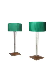 Philippe Starck, Pair of Custom Floor Lamps, mirrored glass, enameled wood, screen pleated silk, acrylic