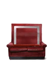 Custom High Back Two Seat Sofa by Philippe Starck, stained alder wood, velvet, textured leather by Edelman, ebonized and stained wood, offered Oct 2019