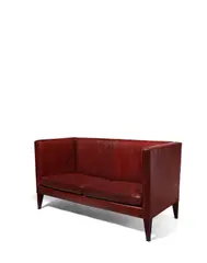 Custom Two Seat Sofa by Philippe Starck, stained alder wood, embossed and textured leather, sold Oct 2019