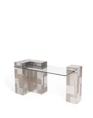 Cityscape Console by Paul Evans, chromed and brushed steel, glass, sold Oct 2019