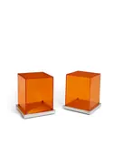 Philippe Starck, Pair of Custom Bedside Tables, acrylic, chrome plated metal, nylon