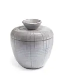 Harrison McIntosh, Covered Jar, glazed stoneware, incised 'McIntosh' and with handwritten paper address label 'Harrison McIntosh Maltman Ave Los Angeles 26'