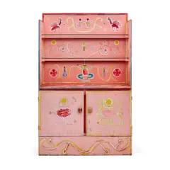 Cupboard by Beatrice Wood, paint decorated wood, glass, sold Oct 2019