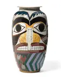 Vase by Michael and Magdalena Frimkess, glazed stoneware, inscribed 'M+M Frim' and dated '9-87', with incised artists' mark, sold Oct 2019