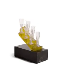 Barry Sautner, Chariots of Fire, frosted and colorless glass, carved marble, etched 'Barry Sautner 1995'