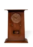 Peter Hansen, Rare Mantel Clock, Stickley, oak, acid-etched copper