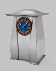 Mantle Clock by Liberty & Co., circa 1905, pewter and enamel, sold Jun 2019