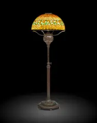 Tiffany Studios, Rare and Early Swirling Leaf Floor Lamp, designed 1901, Favrile glass and patinated bronze, base model no